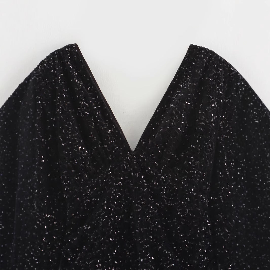 Kvinnors Klänning V-ringning Långa Ärmar Paljetter 1