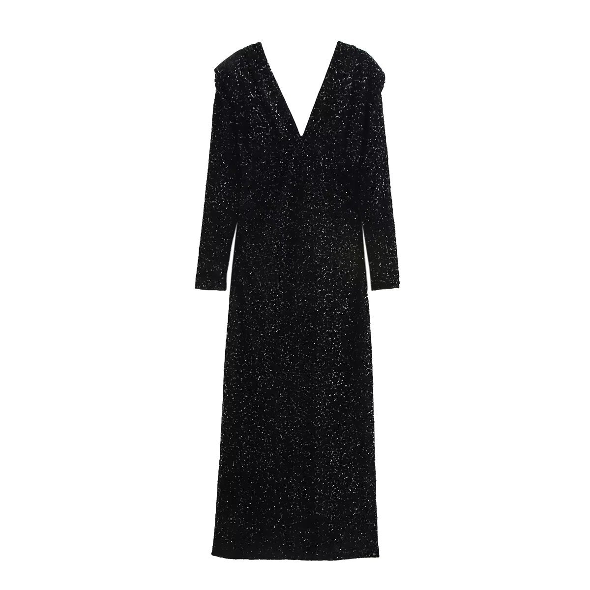 Kvinnors Klänning V-ringning Långa Ärmar Paljetter 2
