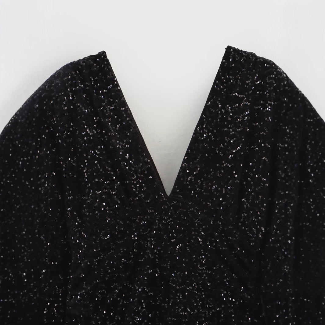 Kvinnors Klänning V-ringning Långa Ärmar Paljetter 3