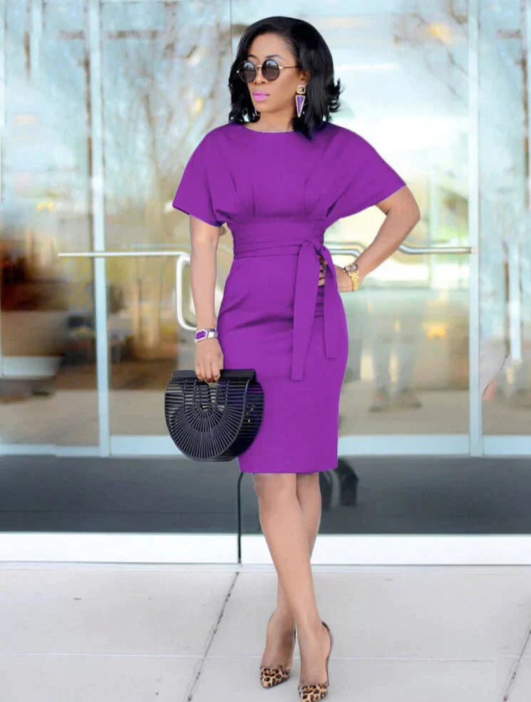 Kvinnors Kortärmad Klänning Elegant Polyester 1