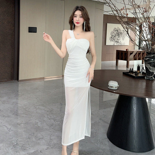 Kvinnors Lång Klänning En Axel Spaghetti Nät Spandex 0