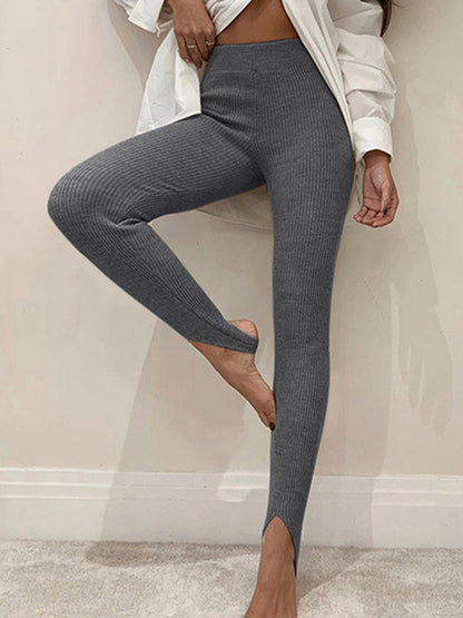 Kvinnors Medelhöga Leggings Ribbad Design Mjuk Tygblandning 5