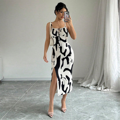 Kvinnors Midi Klänning Djurmönstrad Polyester 0