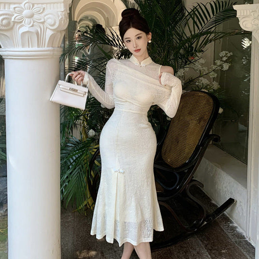 Kvinnors Off-Shoulder Bodycon Klänning Spets 0