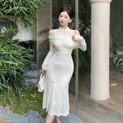 Kvinnors Off-Shoulder Bodycon Klänning Spets 1