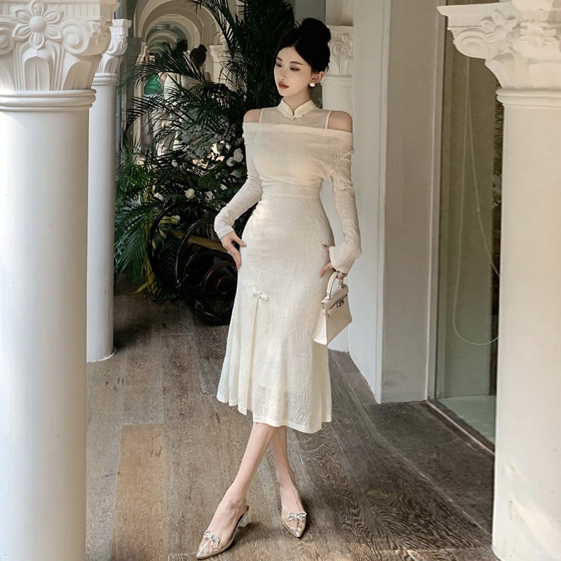 Kvinnors Off-Shoulder Bodycon Klänning Spets 2