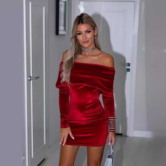 Kvinnors Off-Shoulder Klänning Bodycon Polyester Midilängd 0