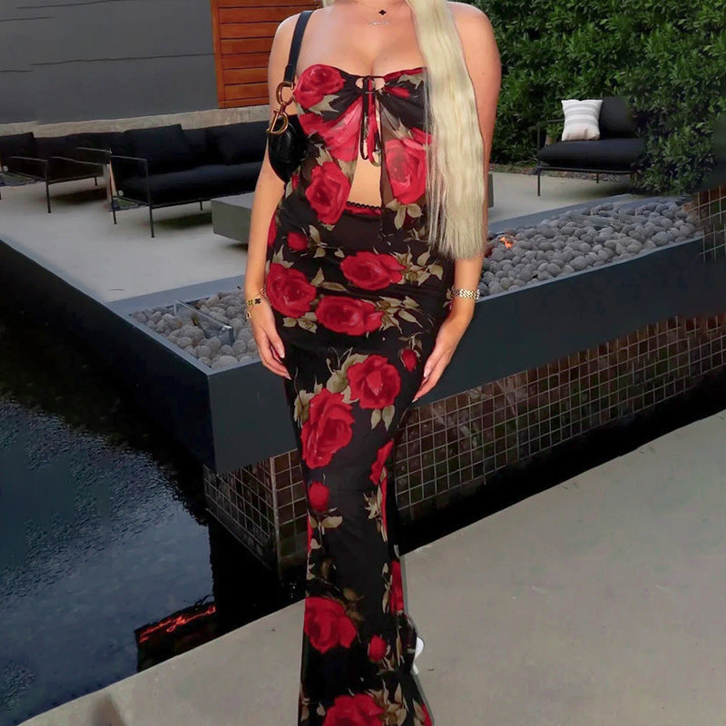 Kvinnors Omslagsklänning Blommig Spets Lätt Material 1