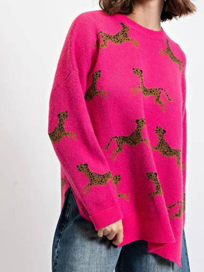 Kvinnors Tröja Leopardmönstrad Mjuk Akrylblandning 3