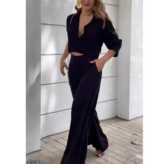 Kvinnors Tvådelad Sats Kort Blazer Vidskuren Byxor Polyester Spandex 0