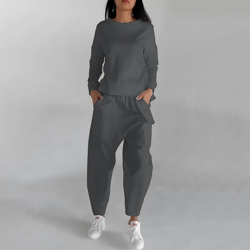 Kvinnors Tvådelad Träningsdräkt Hoodie Mjuk Material Slim Fit Joggingbyxor 5