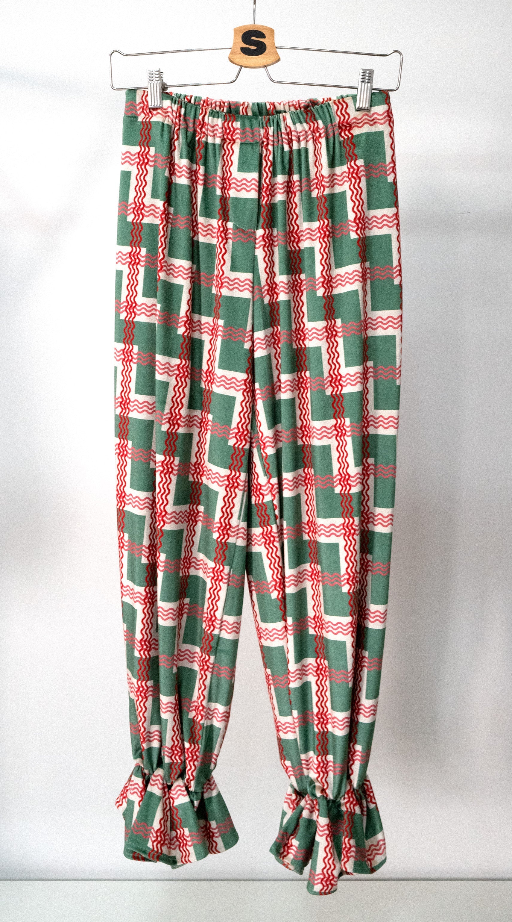 Dam Mjukisbyxor i Sammet med Elastisk Midja och Rufflar-3