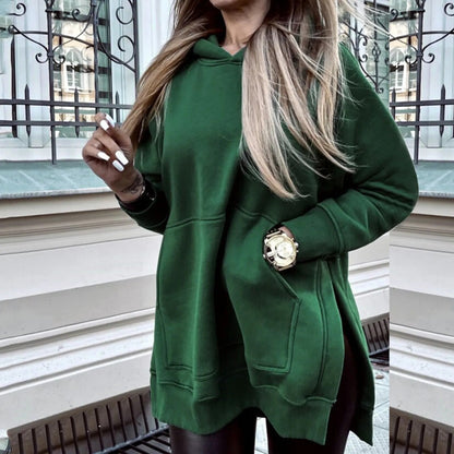 Kvinnors Hoodie Löst Sittande Med Slits Högkvalitativt Material-4