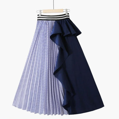 Dam Midi Kjol A-linjeformad Bomull med Ränder-4