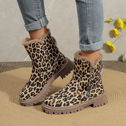 Kvinnors Leopardstövlar Chic Läder och Tyg-4