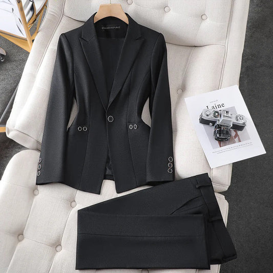 Klassiskt Blazer Set för Dam i Hållbart Tyg – Tidlös Design med Figurvänlig Passform för Kontor och Fritid 1