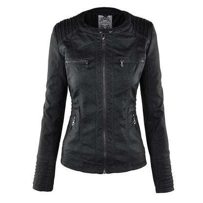 Damen-Mantel, elegantes PU-Leder, modernes Design, mit abnehmbarer Kapuze-6
