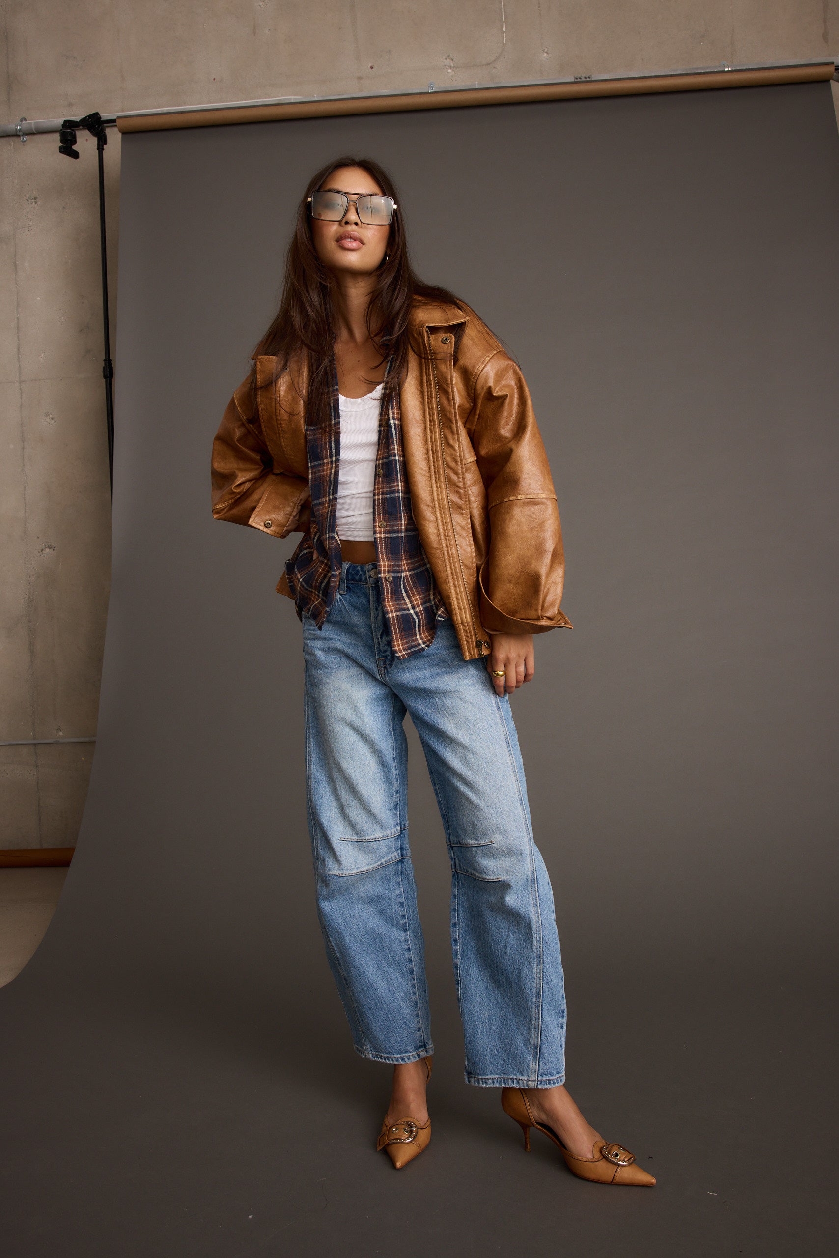 Dam Läderjacka Modern Syntetiskt Läder Varm 6