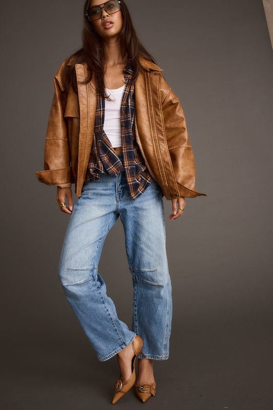 Dam Läderjacka Modern Syntetiskt Läder Varm 1