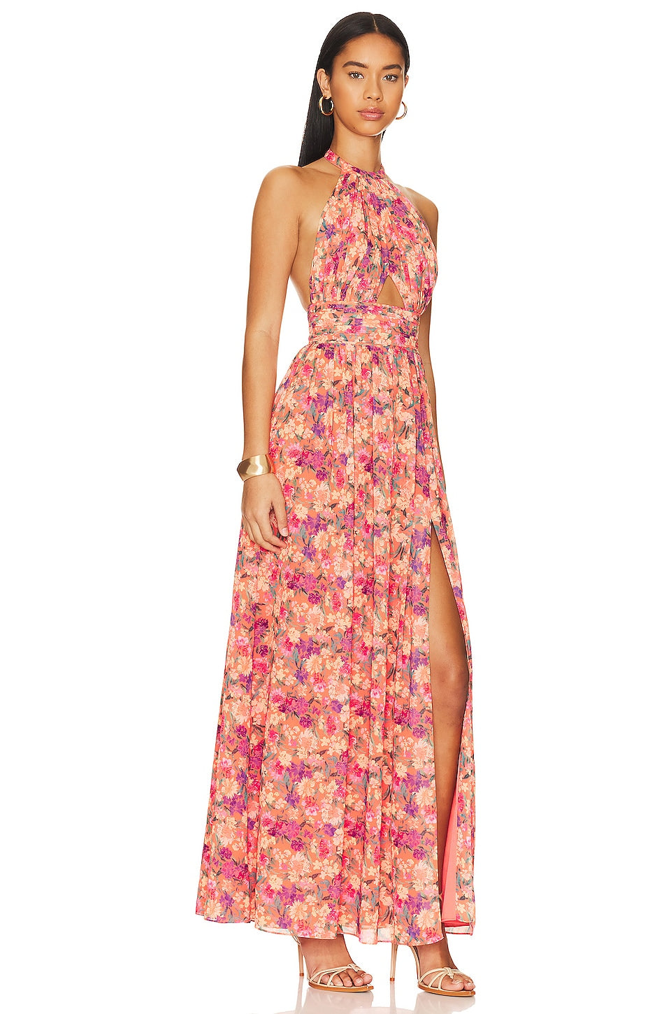 Kvinnor Lång Klänning Ärmlös Mönstrad Polyester-2