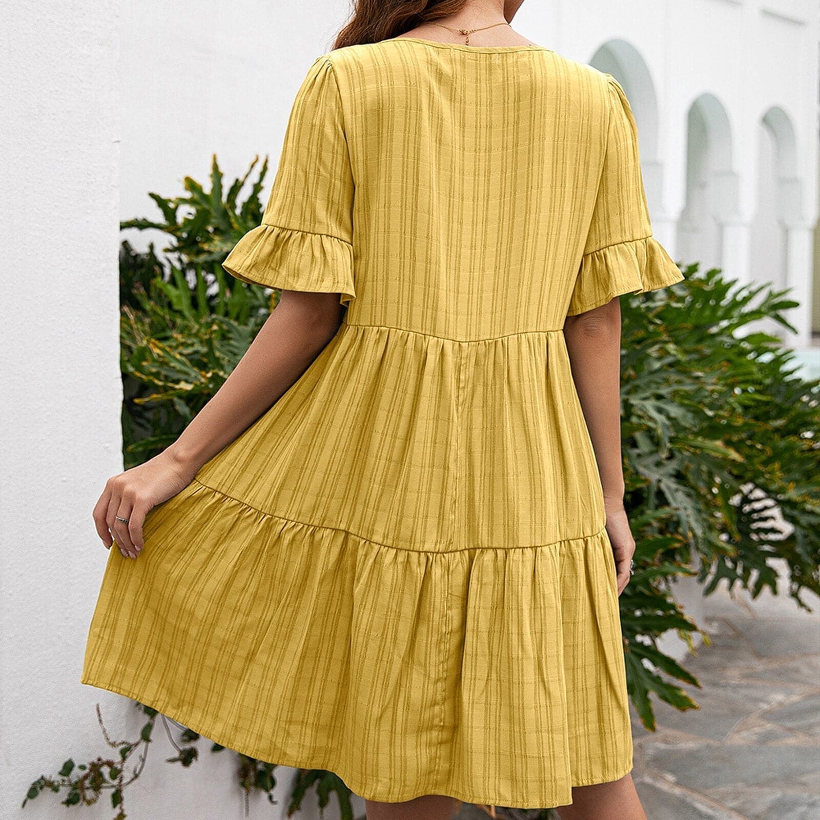 Dam Sommarklänning Kortärmad Lätt Bomull Elegant och Luftig-4