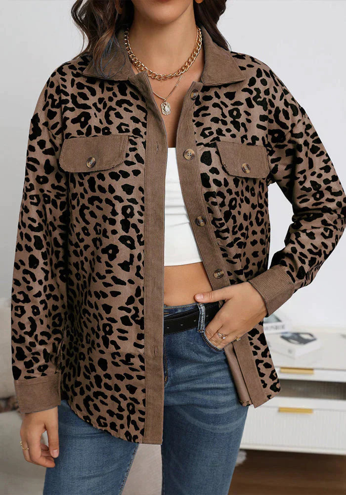 Variant image for Damjacka Kord Leopardmönster med Blazerkrage och Fickor-19
