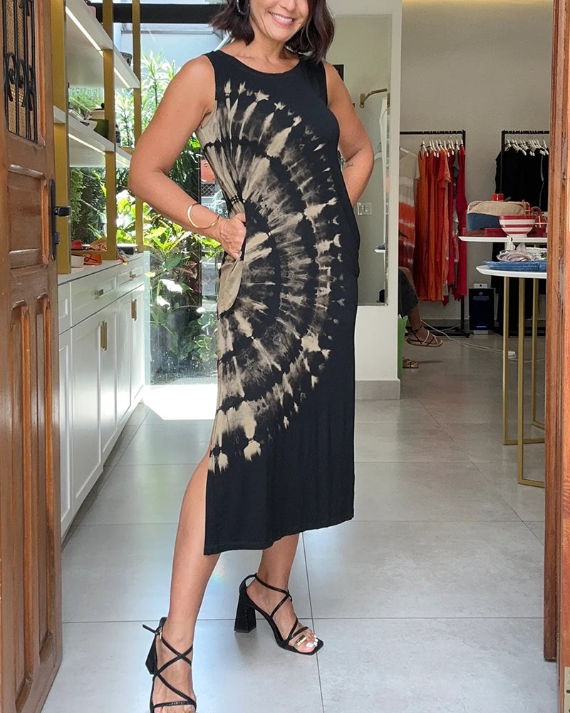 Kvinna Liten Klänning Med Slots Polyester 3