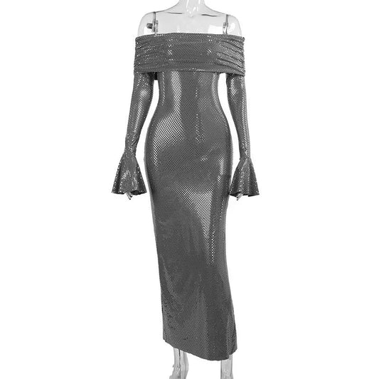 Lång Klänning Dam Glittrande Polyester Maxiklänning Ankellängd 0