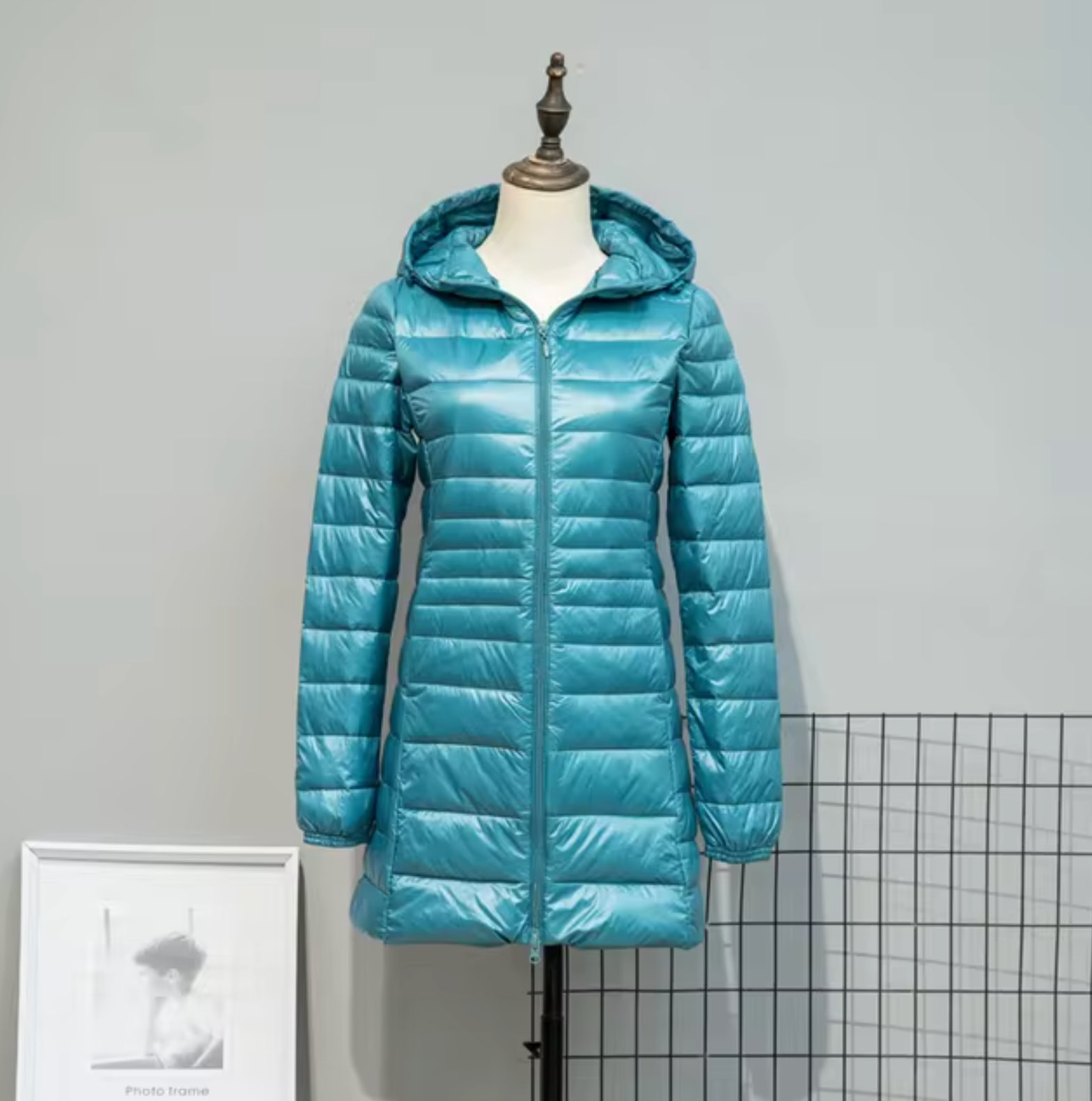 Lång Pufferjacka Dam Med Huva Polyester Vattentålig 3