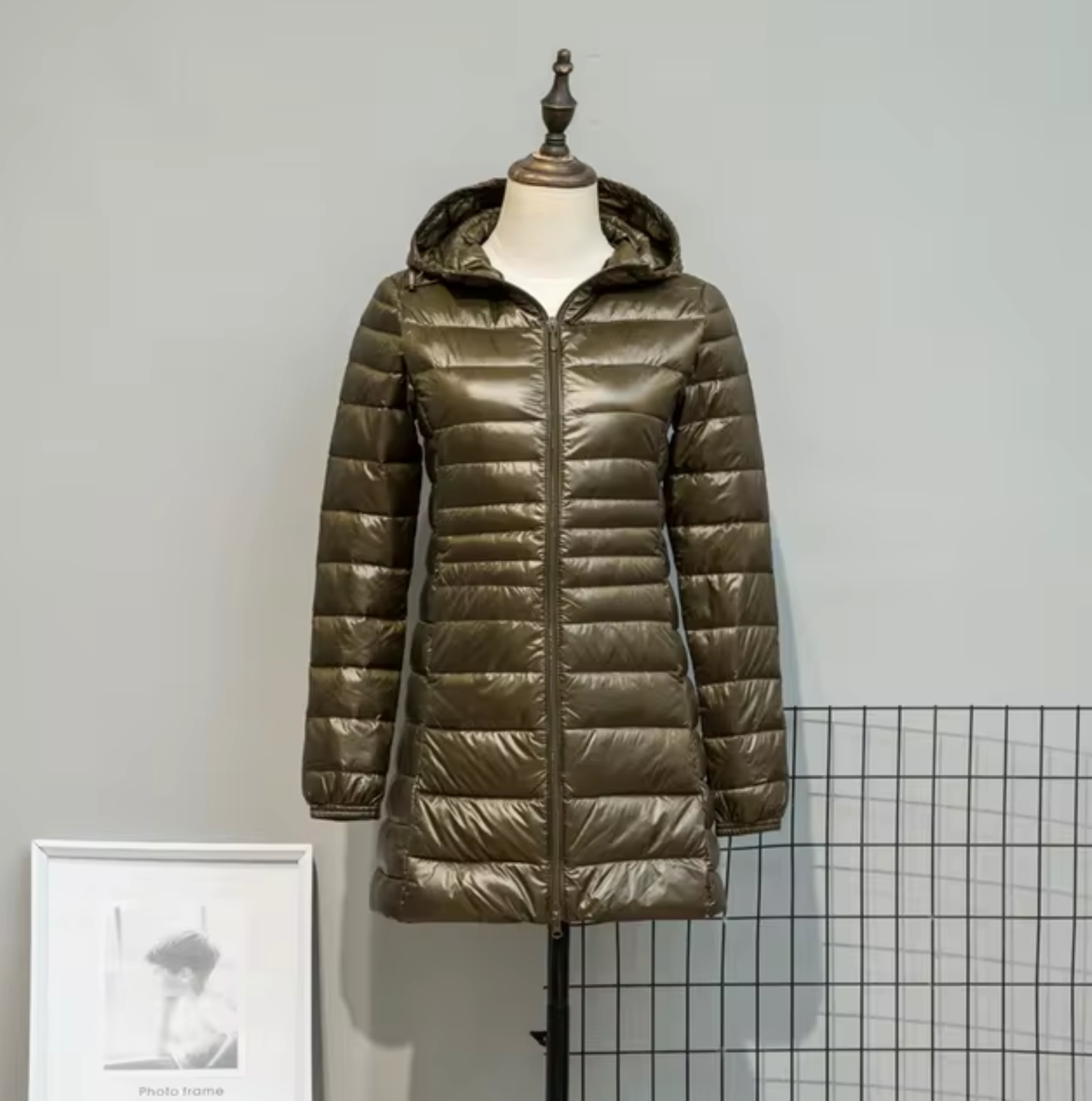 Lång Pufferjacka Dam Med Huva Polyester Vattentålig 4
