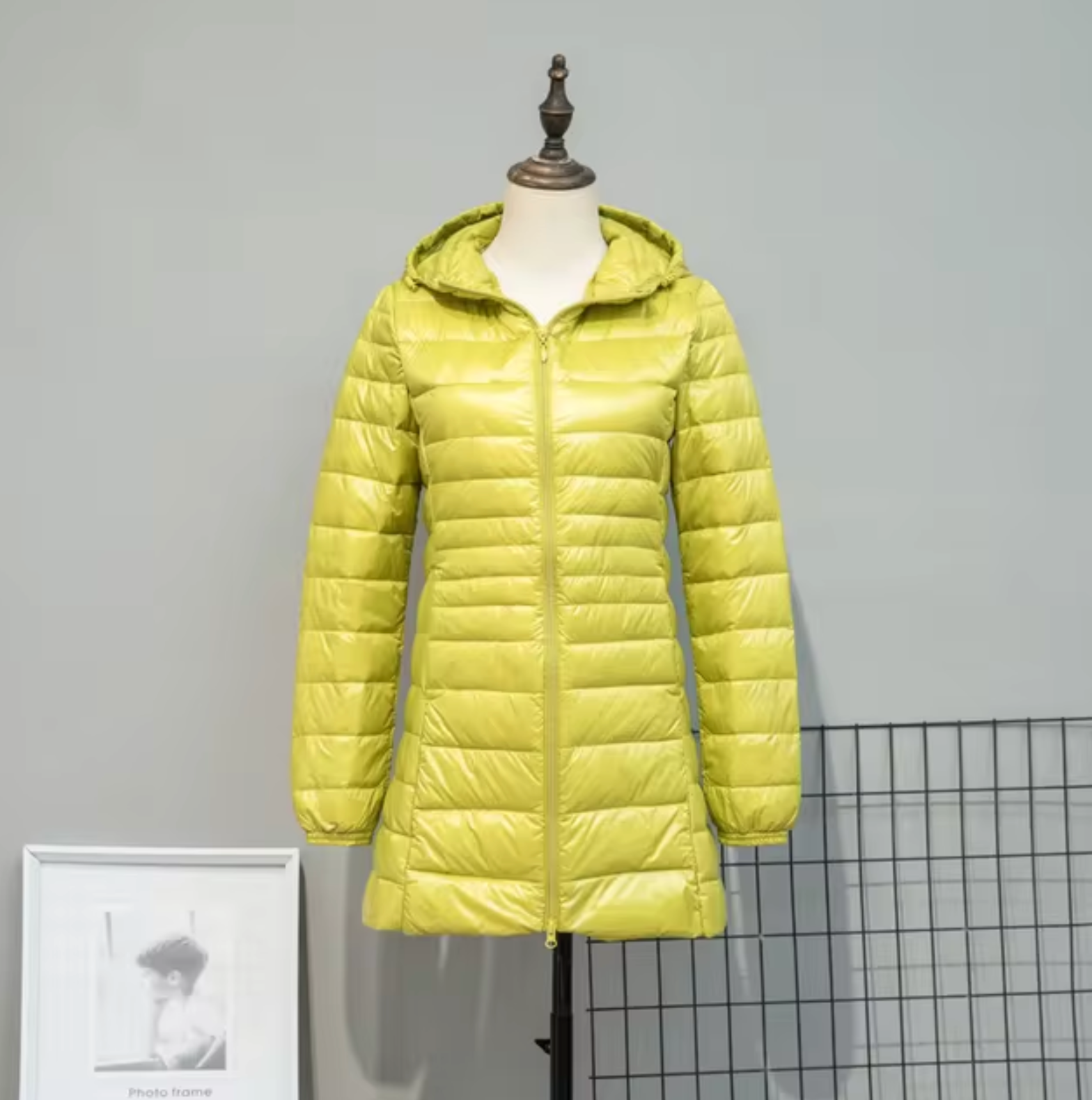 Lång Pufferjacka Dam Med Huva Polyester Vattentålig 6