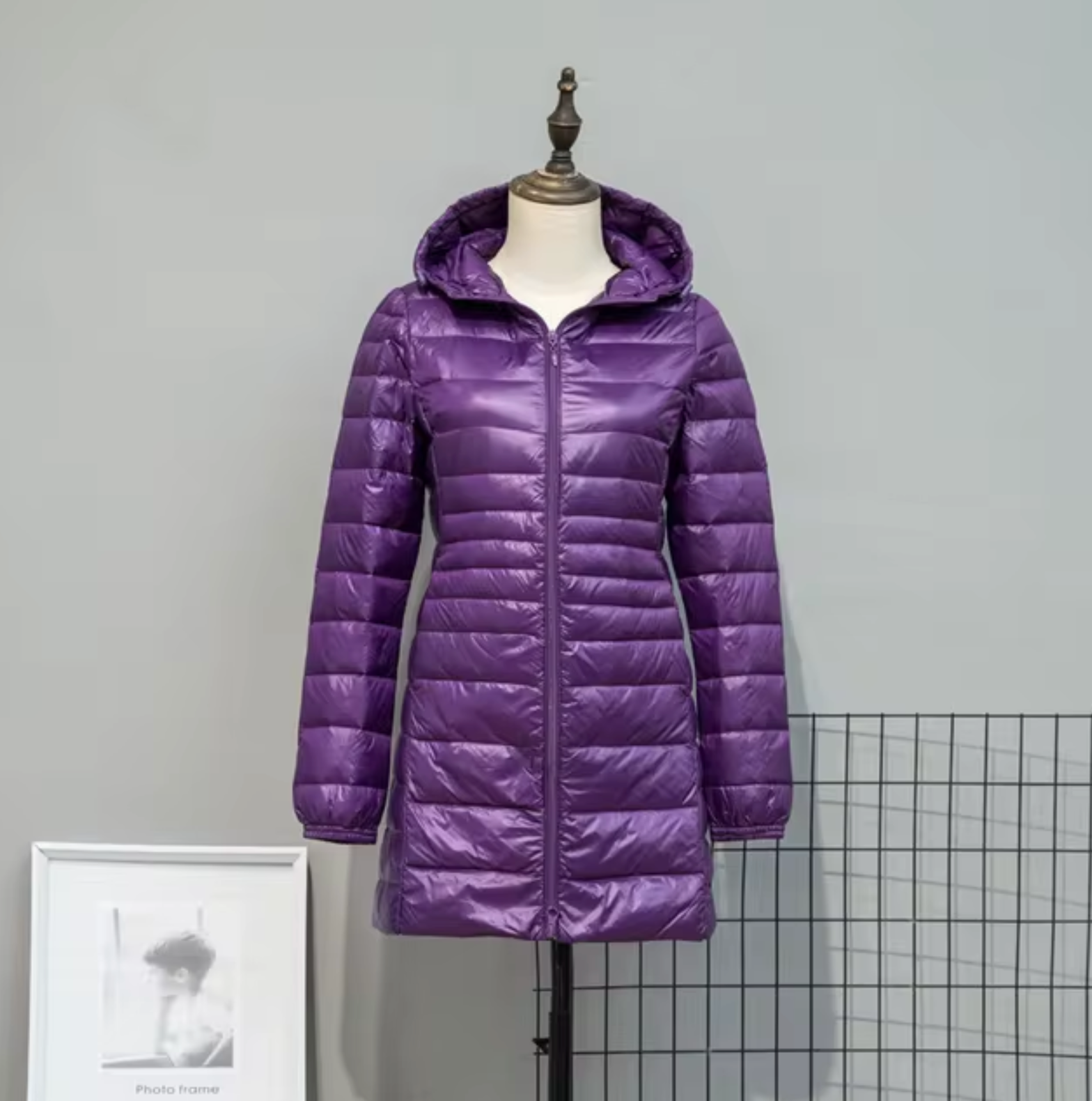 Lång Pufferjacka Dam Med Huva Polyester Vattentålig 8