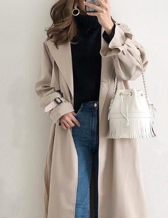 Dam Trenchcoat Vattenavvisande Figurnära Stil med Justerbart Bälte-2