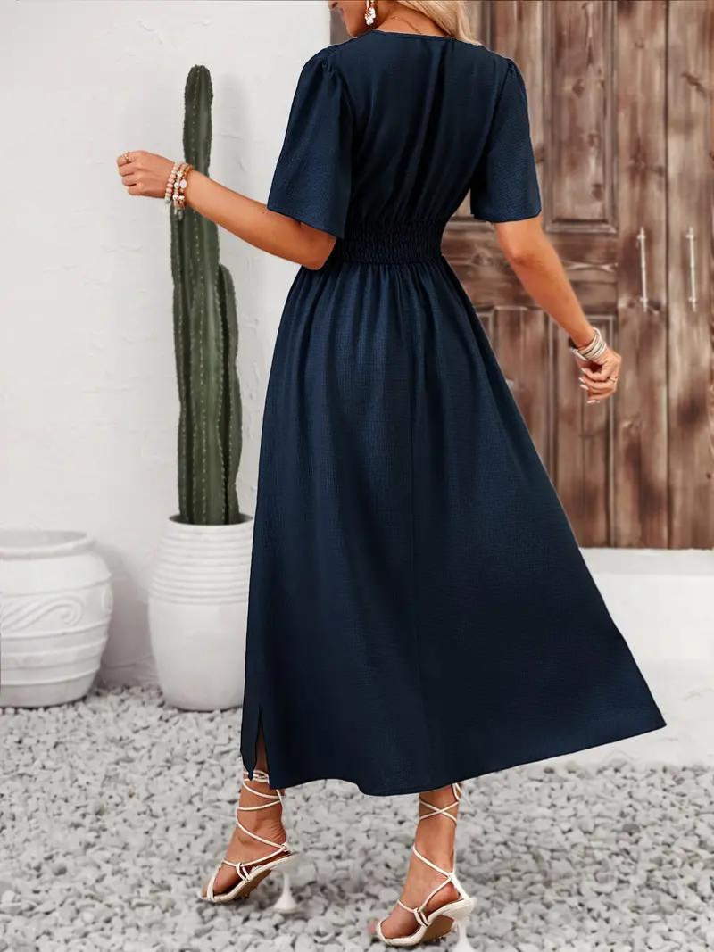 Dam Maxi Klänning V-ringning Korta Ärmar Polyester Elegant Fina Klänningar-6
