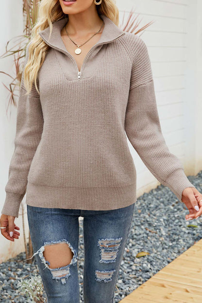 Variant image for Dam Tröja Långärmad Randig med Blixtlåskrage Mjuk Tyg-13