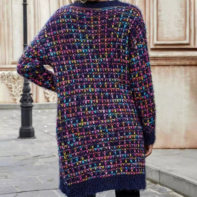 Lång Kofta Dam Färgglad Casual Bomull Akryl-4