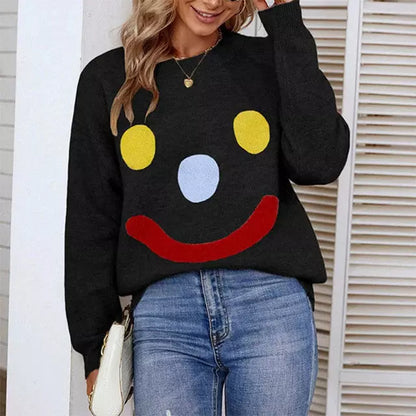 Stickad Dam Tröja Med Smiley Design Bomull och Akryl-5