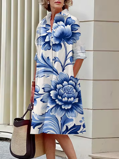 Fina Dam Klänningar Urban Abstract Mönster Lätt Tyg-4