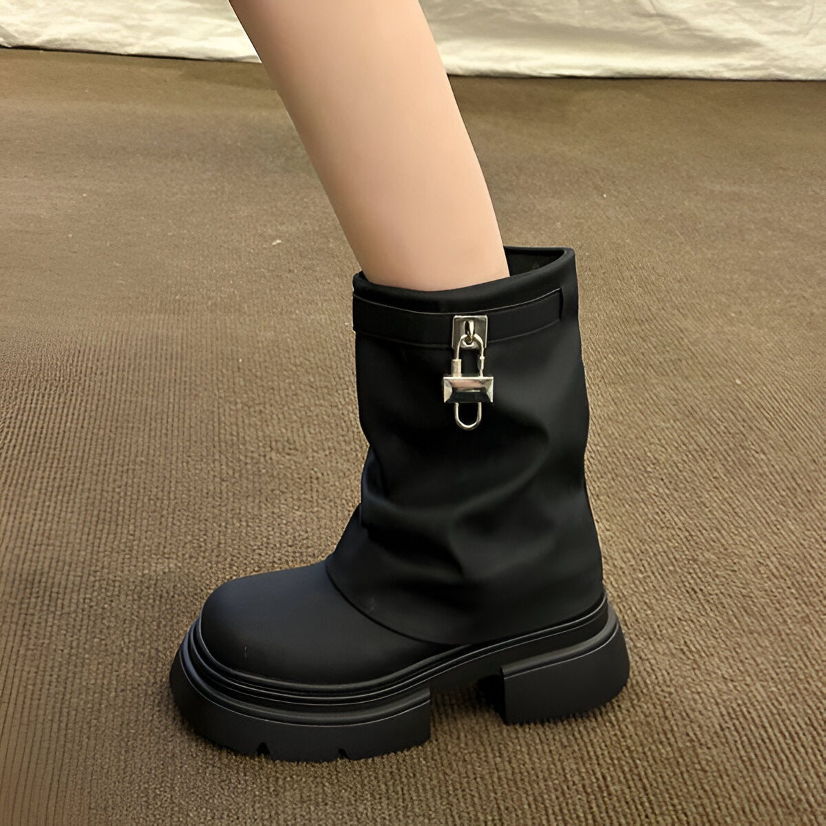 Dam Stövlar Höga Stiletthäl Syntetiskt Läder med Plattform-4