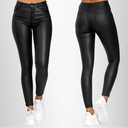 Kvinnors Skinny Fit Byxor Hög Midja Hållbart Tyg-1