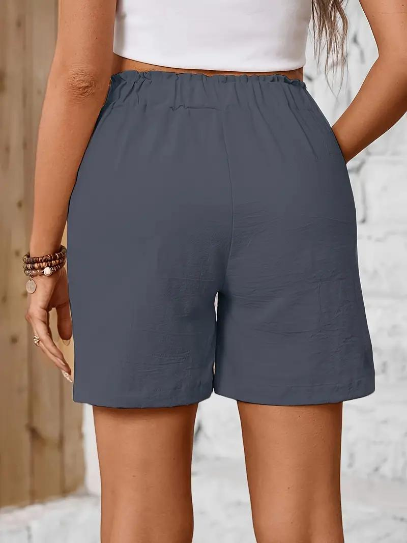Kvinnors Högmidjade Shorts Bomull Elastisk Midja-3