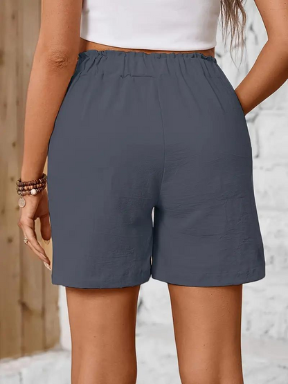 Kvinnors Högmidjade Shorts Bomull Elastisk Midja-3