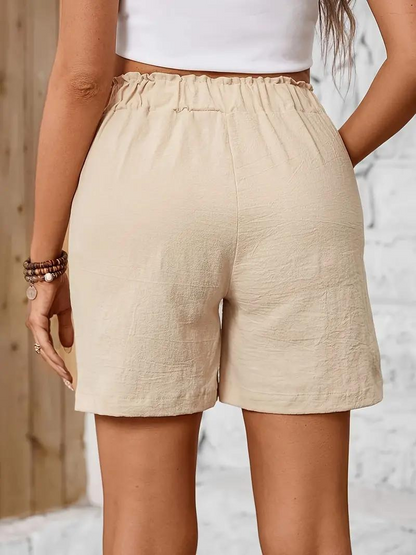 Kvinnors Högmidjade Shorts Bomull Elastisk Midja-6