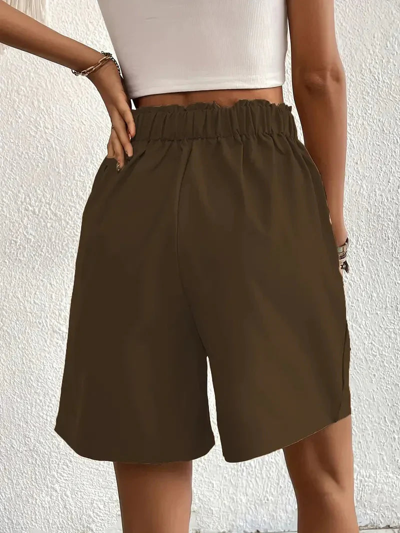 Kvinnors Högmidjade Shorts Sluttande Fickor Polyester-6