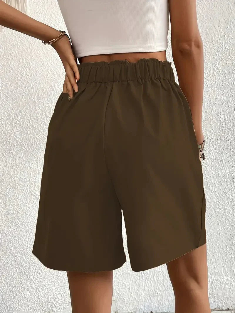 Kvinnors Linneshorts Hög Midja Lätt Linne 6