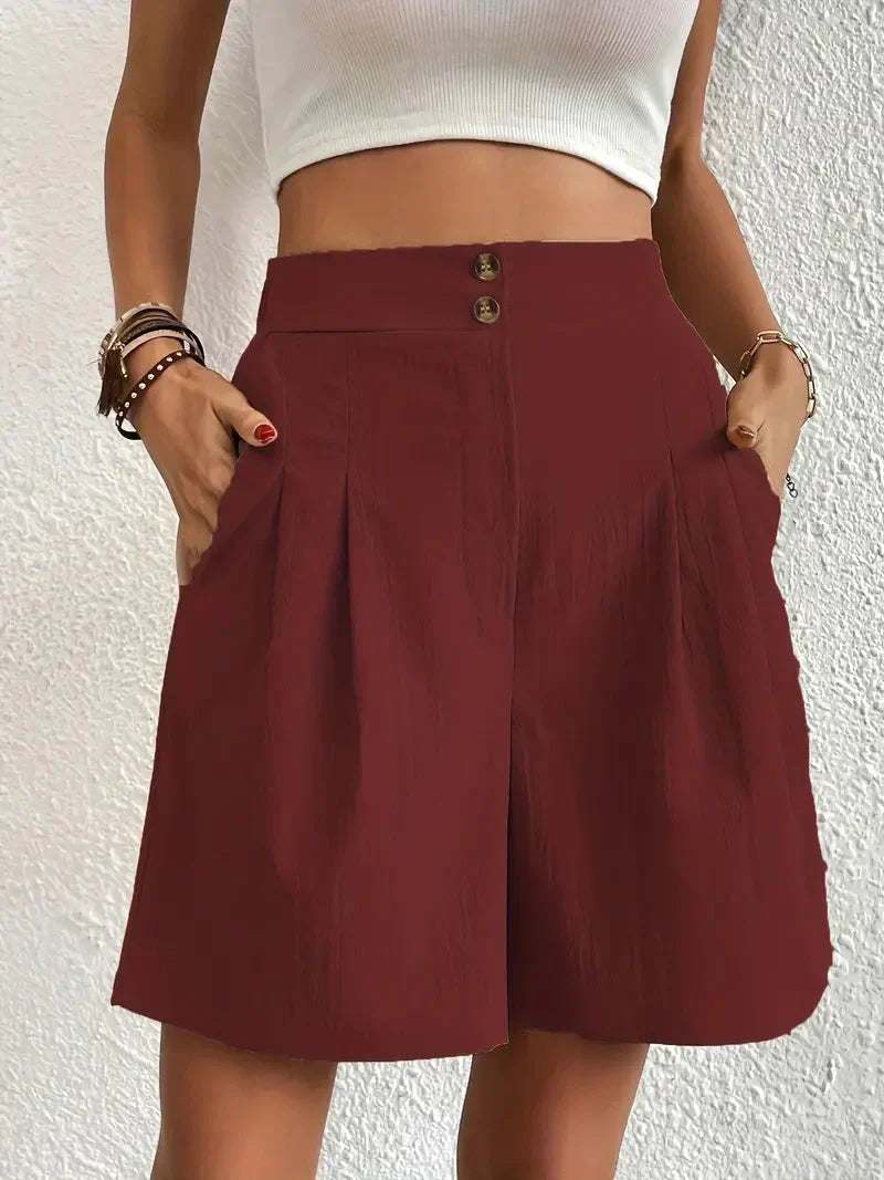 Kvinnors Linneshorts Hög Midja Lätt Linne 12