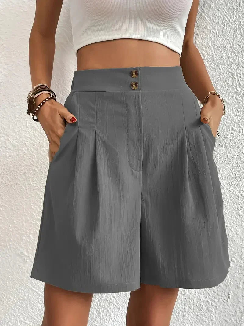 Kvinnors Linneshorts Hög Midja Lätt Linne 14