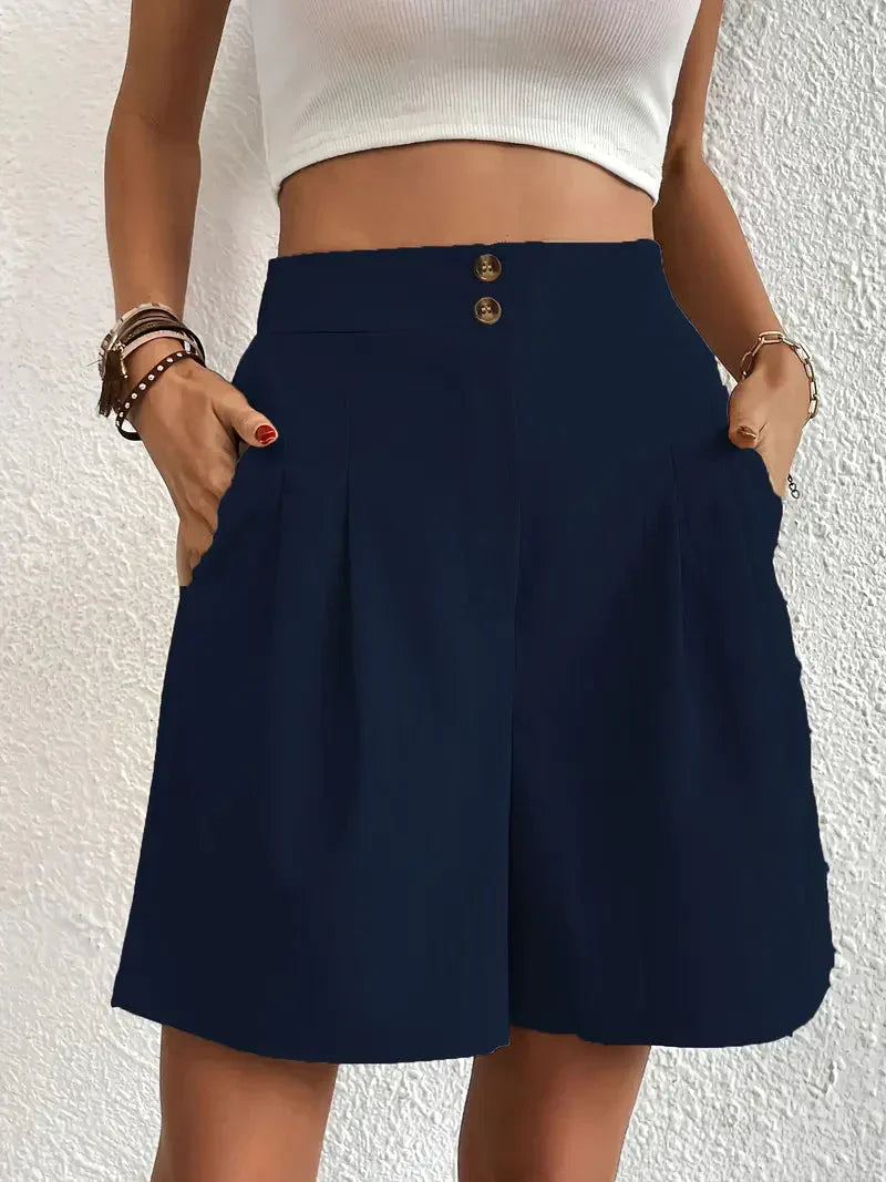 Kvinnors Linneshorts Hög Midja Lätt Linne 15