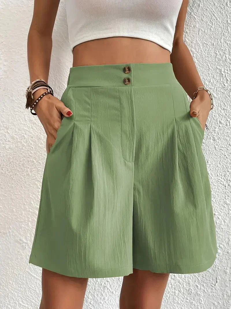 Kvinnors Linneshorts Hög Midja Lätt Linne 16