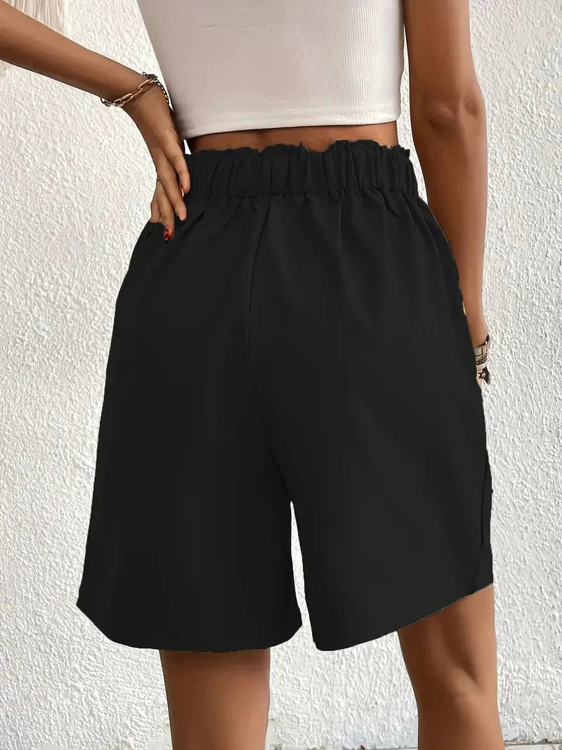 Kvinnors Högmidjade Shorts Sluttande Fickor Polyester-2